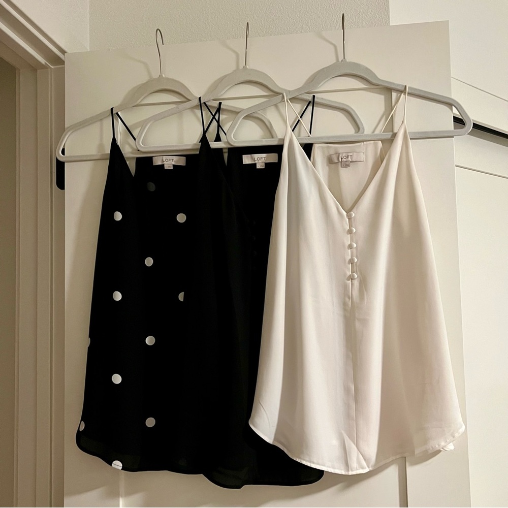 🔥 BUNDLE: LOFT - Elegant Black + Ivory + Polkadot Strappy Cami’s